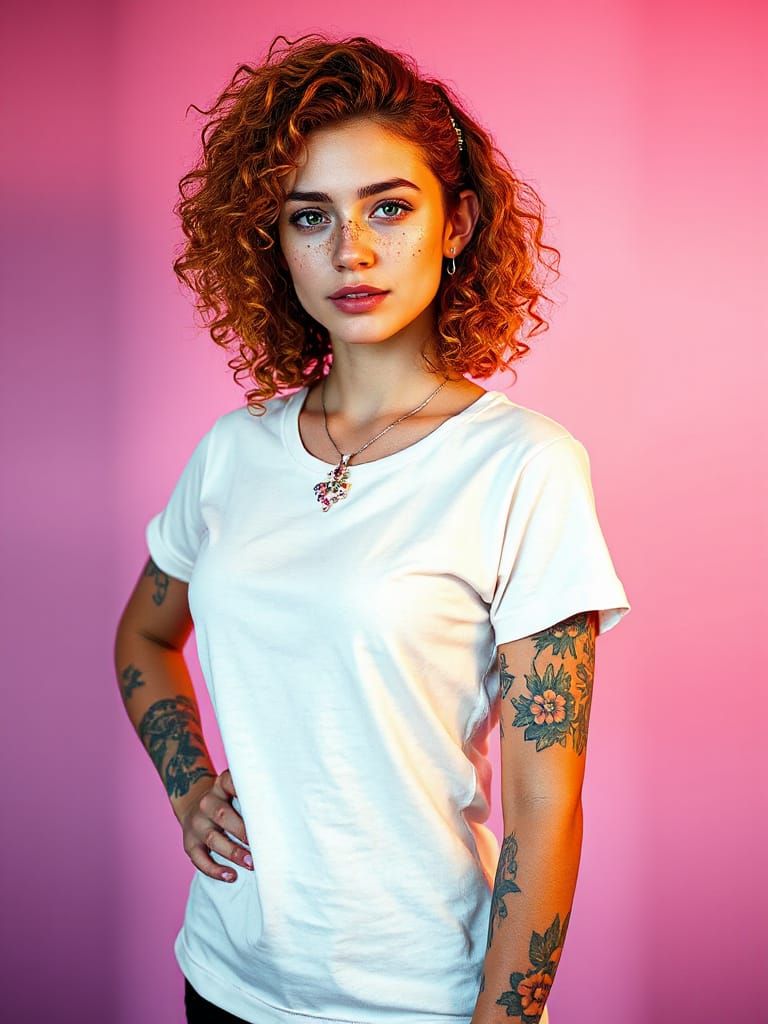 Vibrant Redhead Woman in Whimsical, High-Contrast Art Style