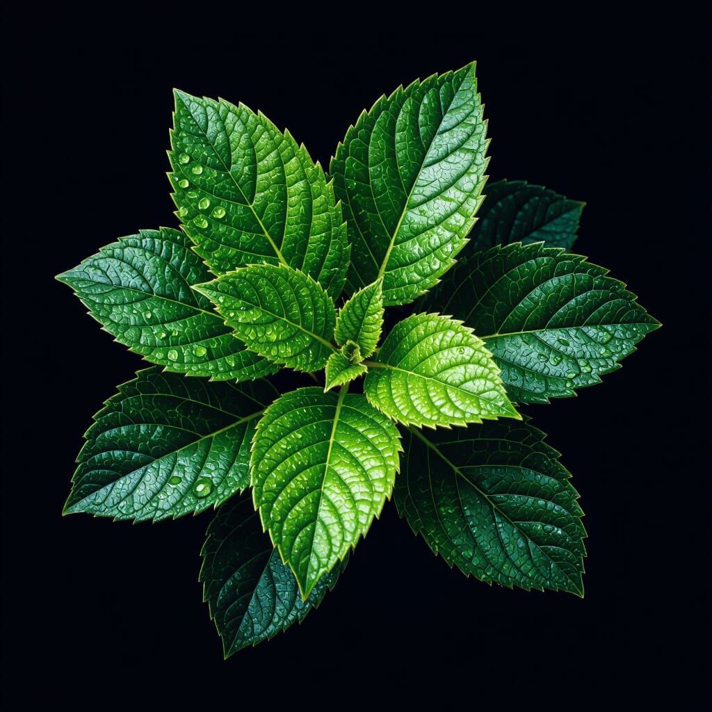 Lush Green Leaves Glistening with Dew