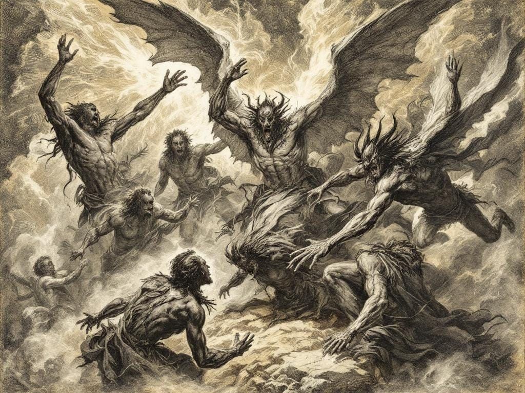 Satan's Fall: A Tempera Illustration from Paradise Lost