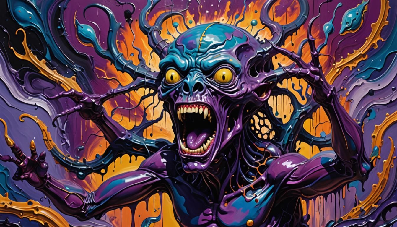 Alien Creature Screams in a Surreal Impasto Painting