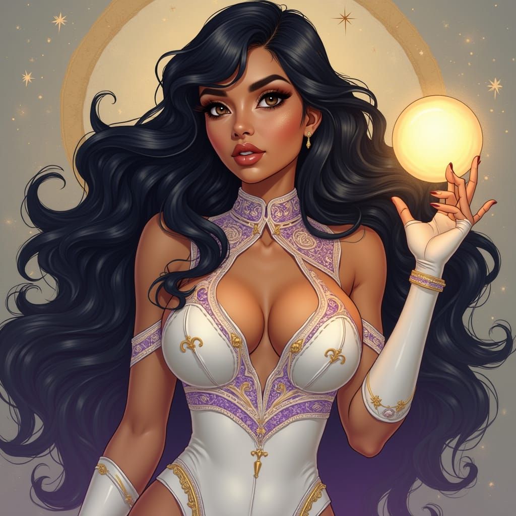 Woman in Hero Costume: Art Nouveau Digital Painting