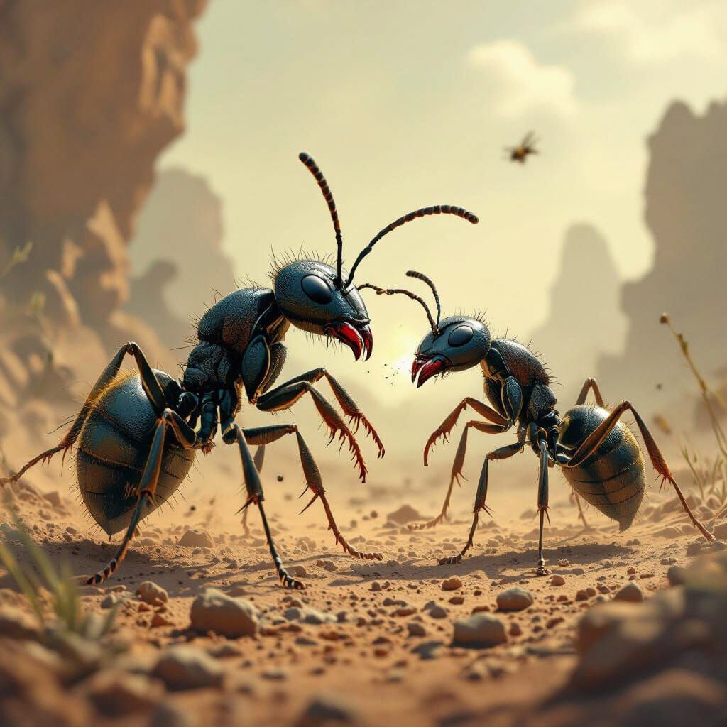 Ants Clash in Dystopian Landscape