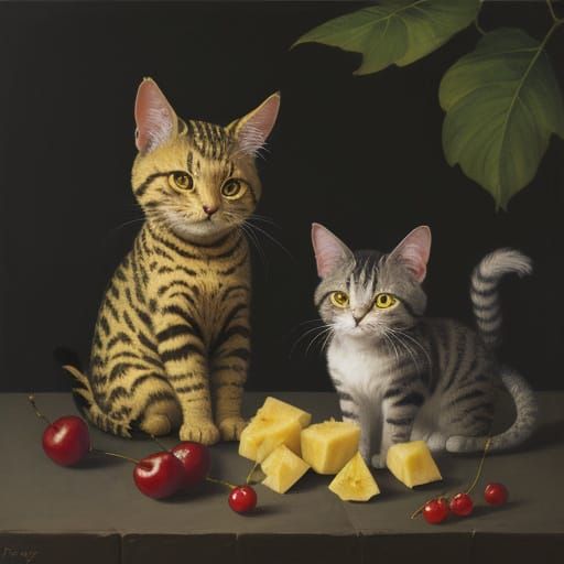 Fruitful Feline and Rodent Hybrid in Whimsical Style