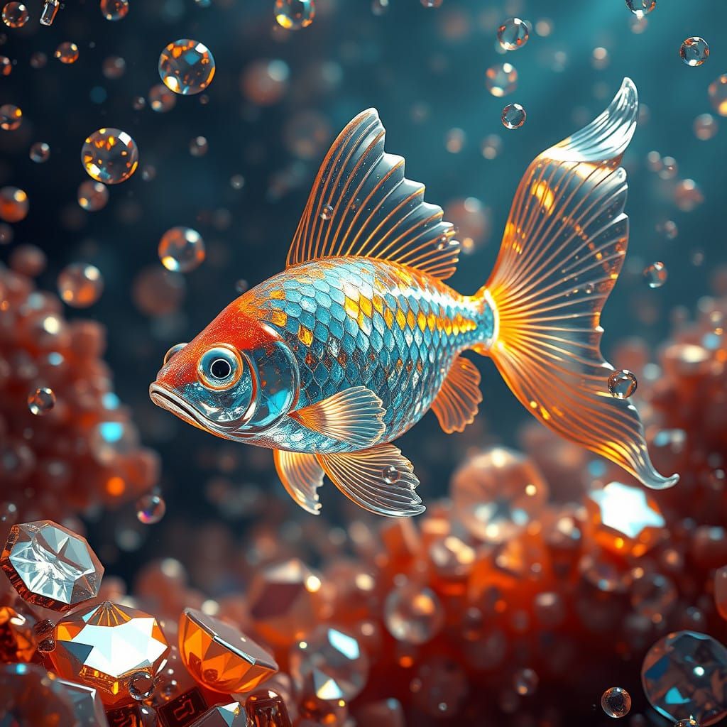 Crystal Goldfish in a Diamond-Encrusted Fantasy Realm
