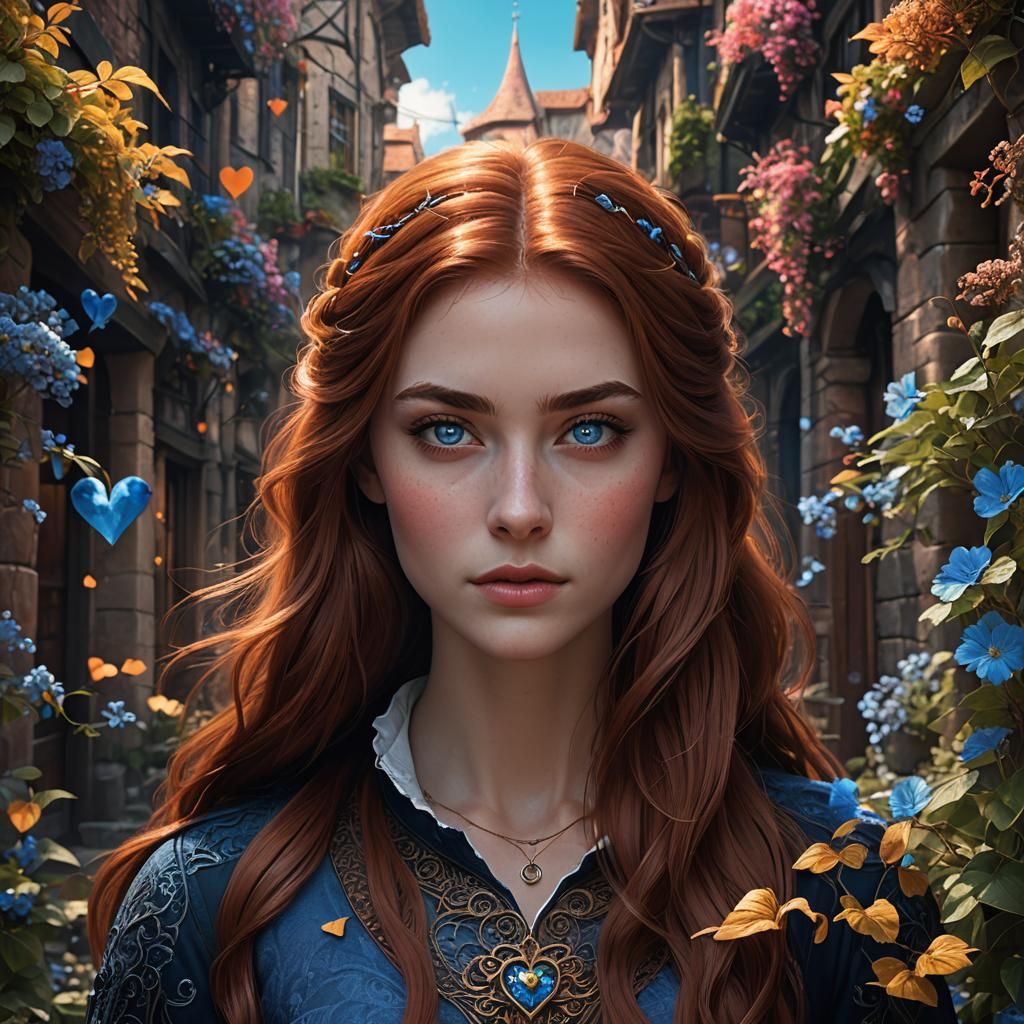 Auburn-Haired Girl with Blue Eyes: Fantasy Concept Art