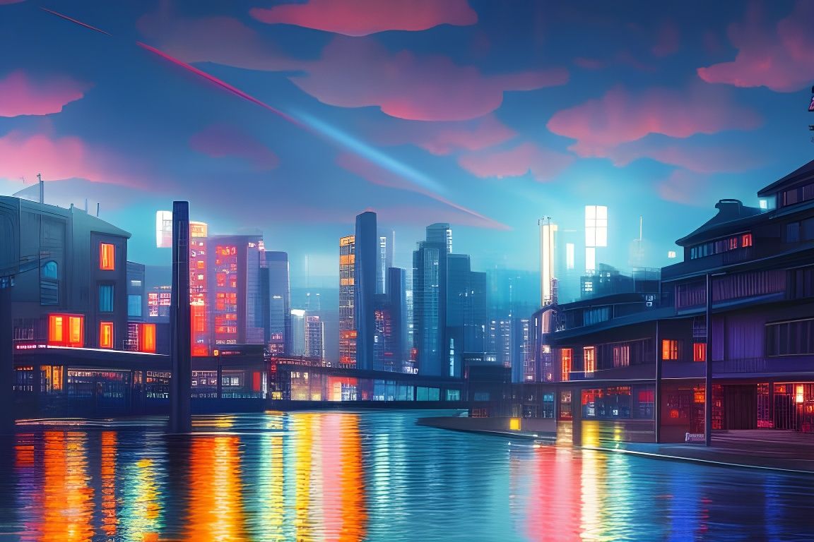 Neon Cityscape in Anime Key Visual Style