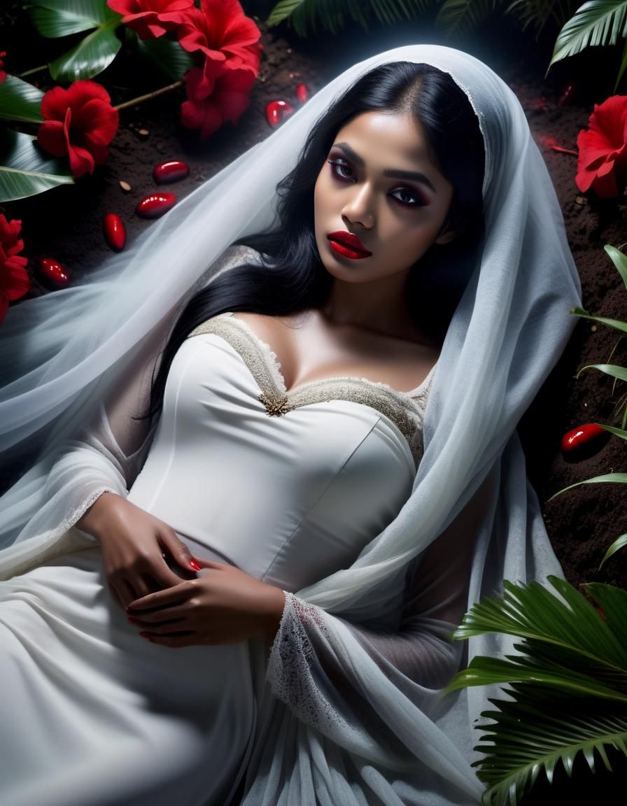 Eerie Graveyard Scene with Woman in Grave