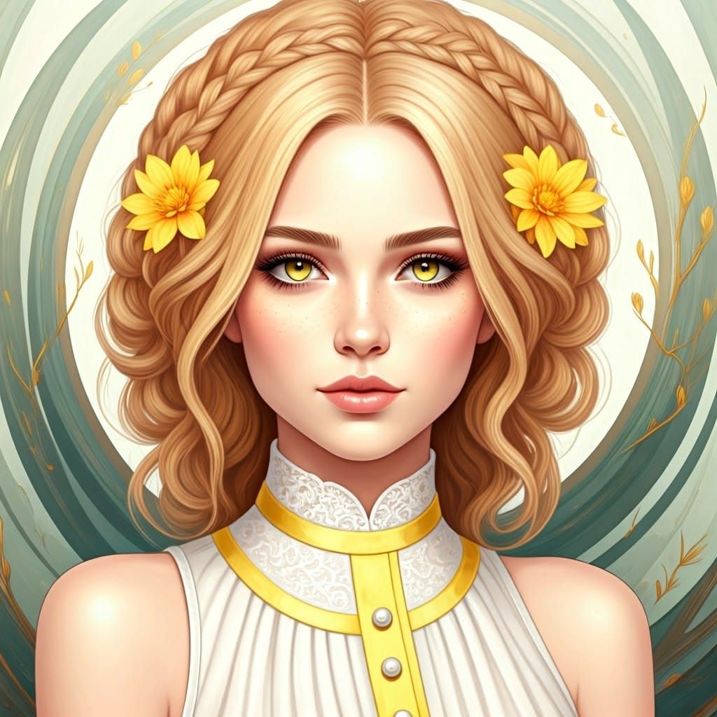 Ethereal Woman with Flowers, Digital Painting