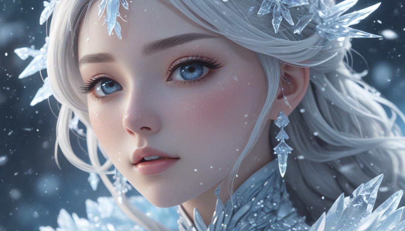 Ice Queen in Blizzard: Ethereal Anime Concept Art