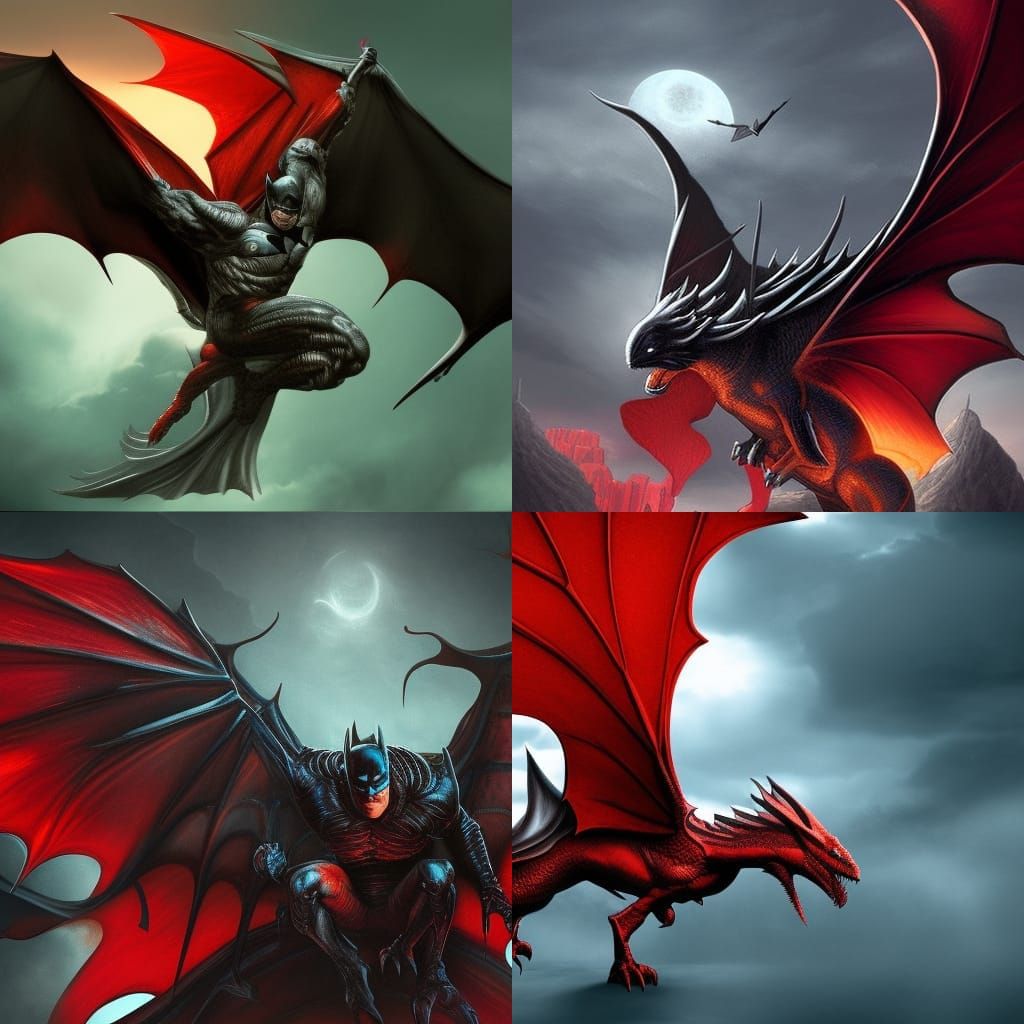 Batman Riding a Red Dragon: Fantasy Concept Art