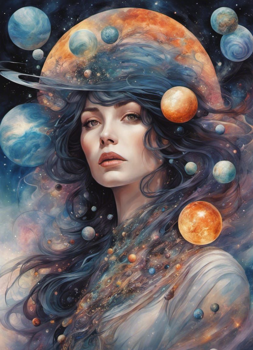Celestial Woman Portrait in Fractal Art Style