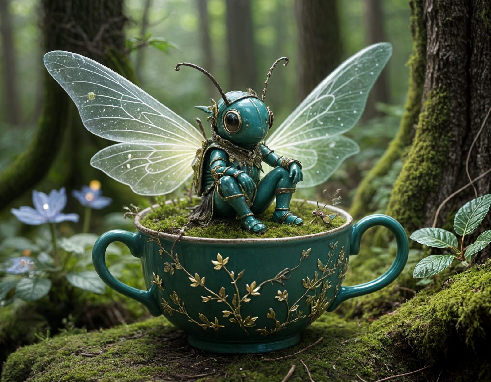 Whimsical Fairies with Moss Hair and Beetle Rides