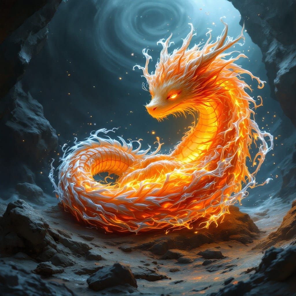 Fiery Dragon Petting Scene in Digital Painting Style