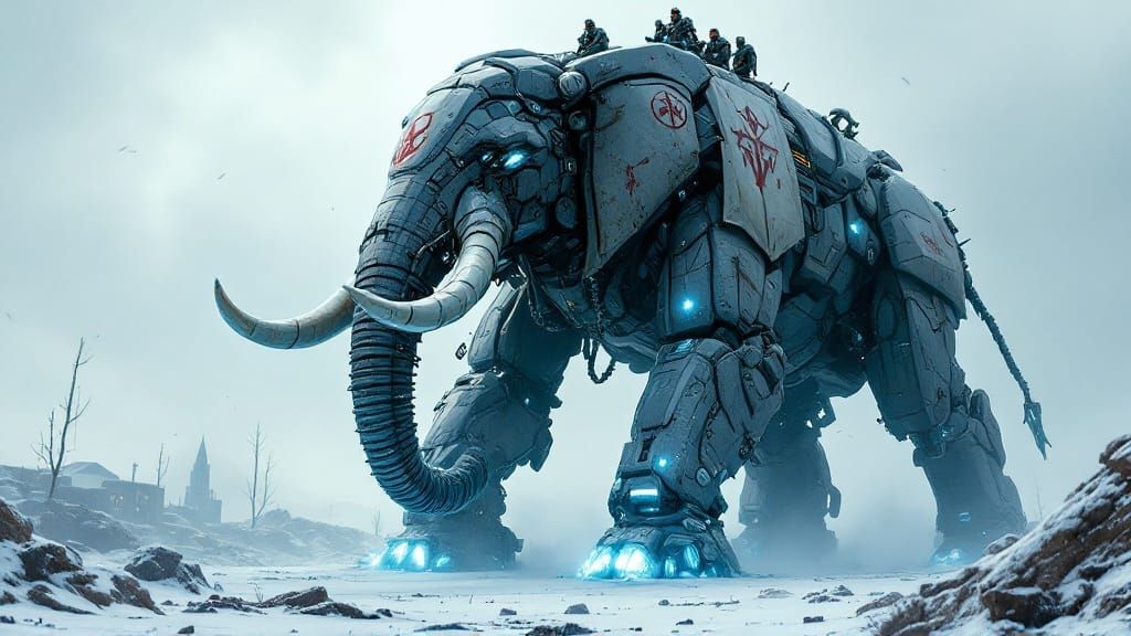 Cybernetic War Elephant Marches Through Wasteland