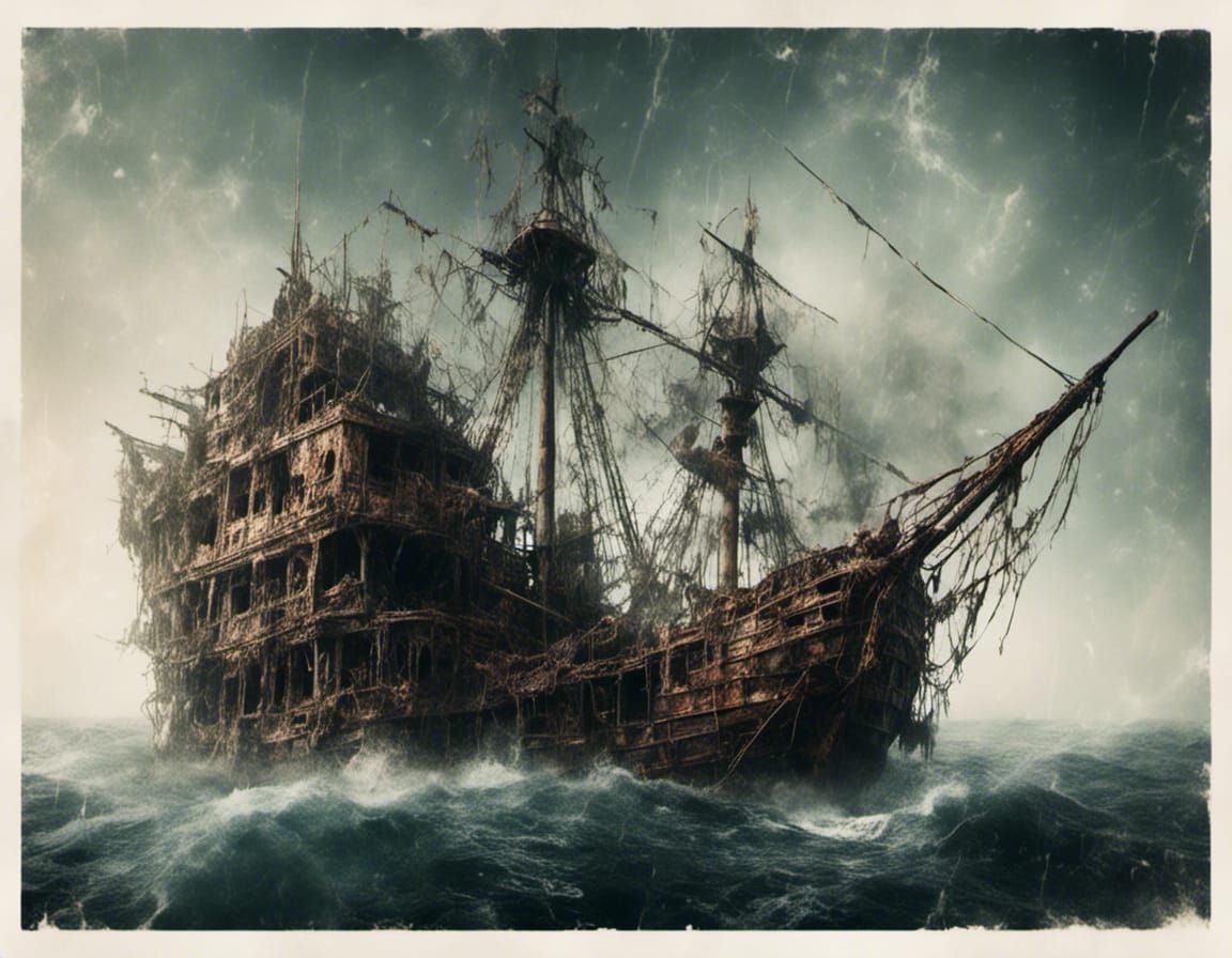 Eerie Ghost Pirate Ship on Stormy Seas
