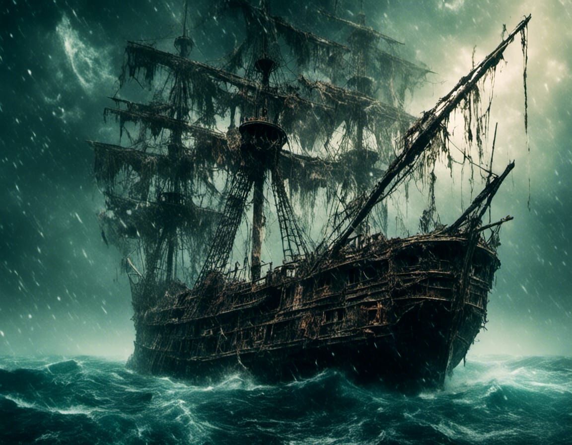 Eerie Ghost Pirate Ship on Rough Seas