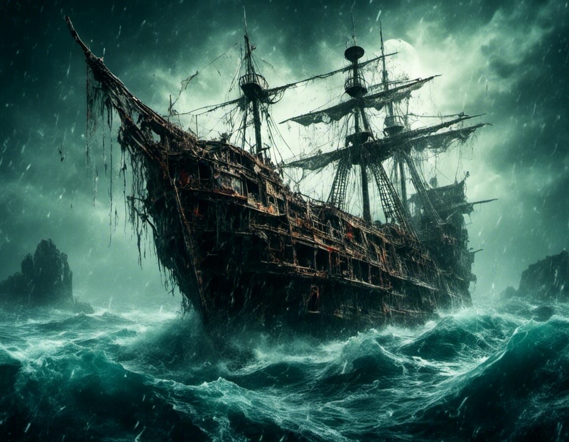 Eerie Ghost Pirate Ship on Rough Seas