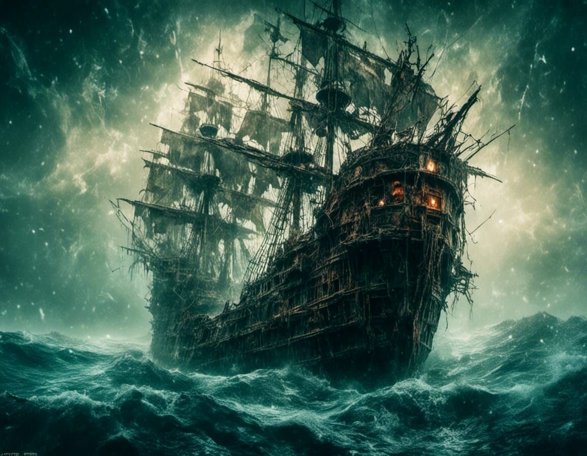 Eerie Ghost Pirate Ship on Rough Seas