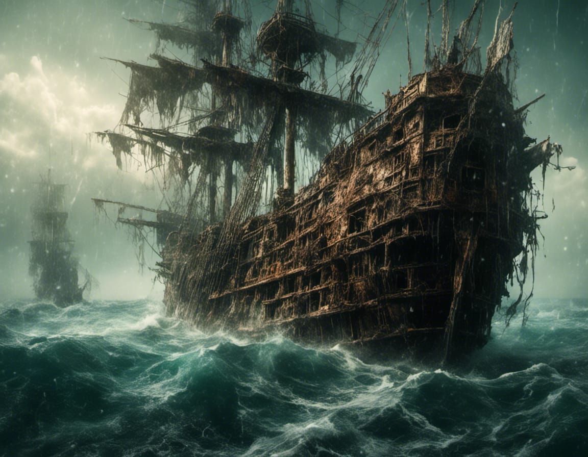 Eerie Ghost Pirate Ship on Rough Seas