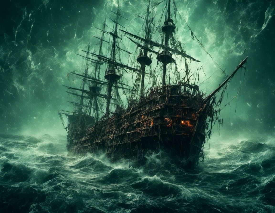Eerie Ghost Pirate Ship on Stormy Seas