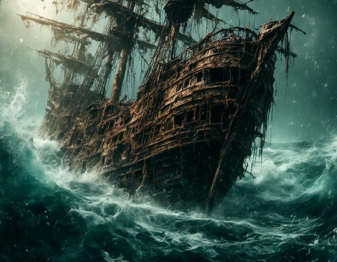 Eerie Ghost Ship on Rough Seas