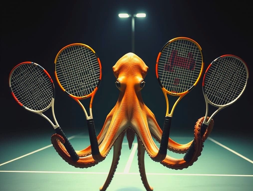 Octopus Tennis Player: A Cinematic Film Still