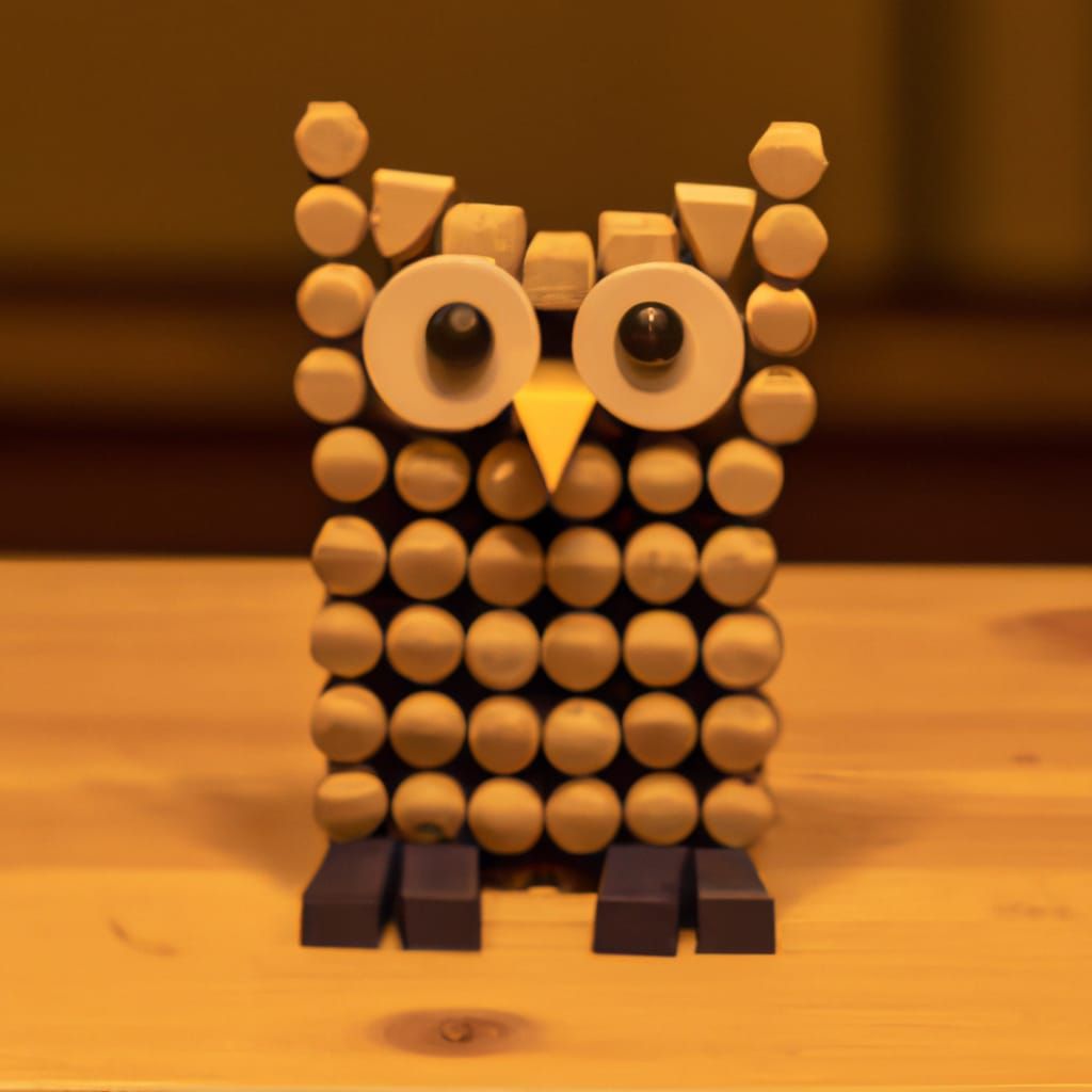 Wooden Dowel Owl Sculpture on Table