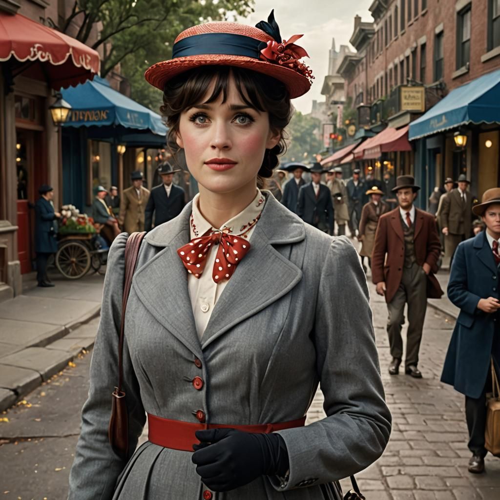 Medium shot of Zooey_Deschanel as Mary Poppins