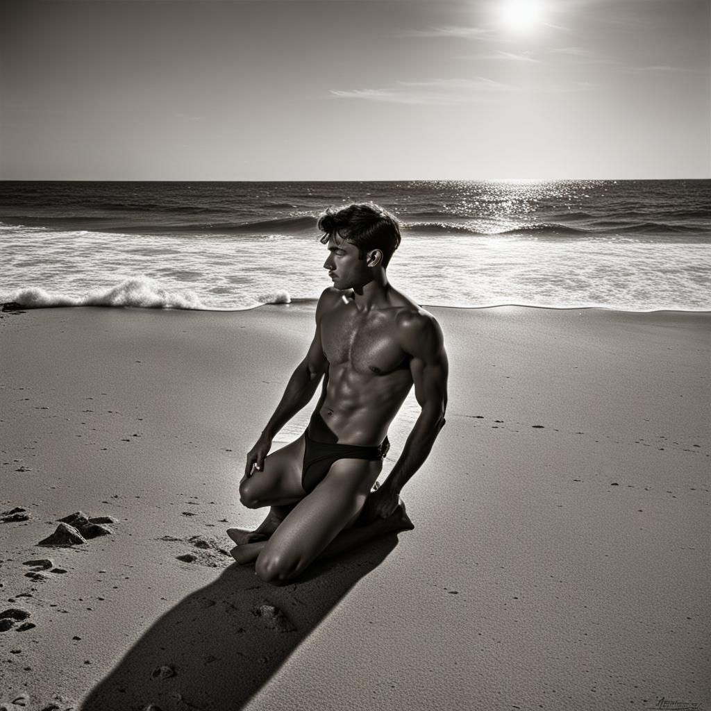 Nude Youth on Paradise Beach in Film Style