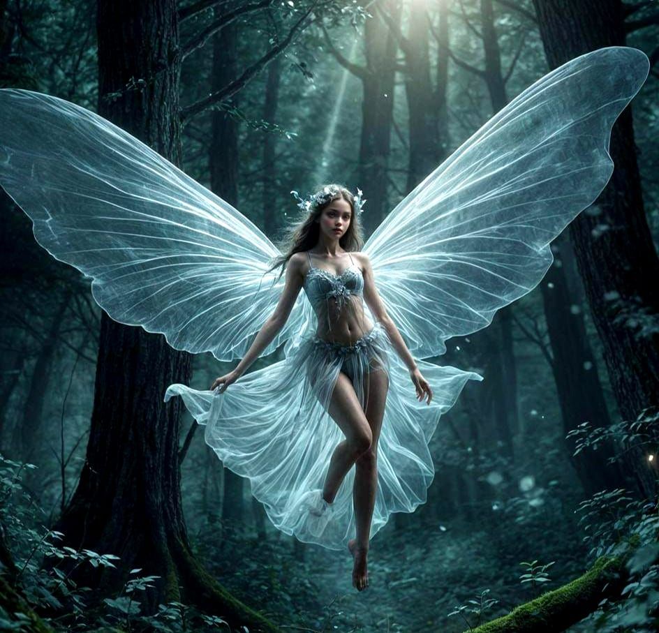 Translucent Ghost Fairy in Eerie Forest