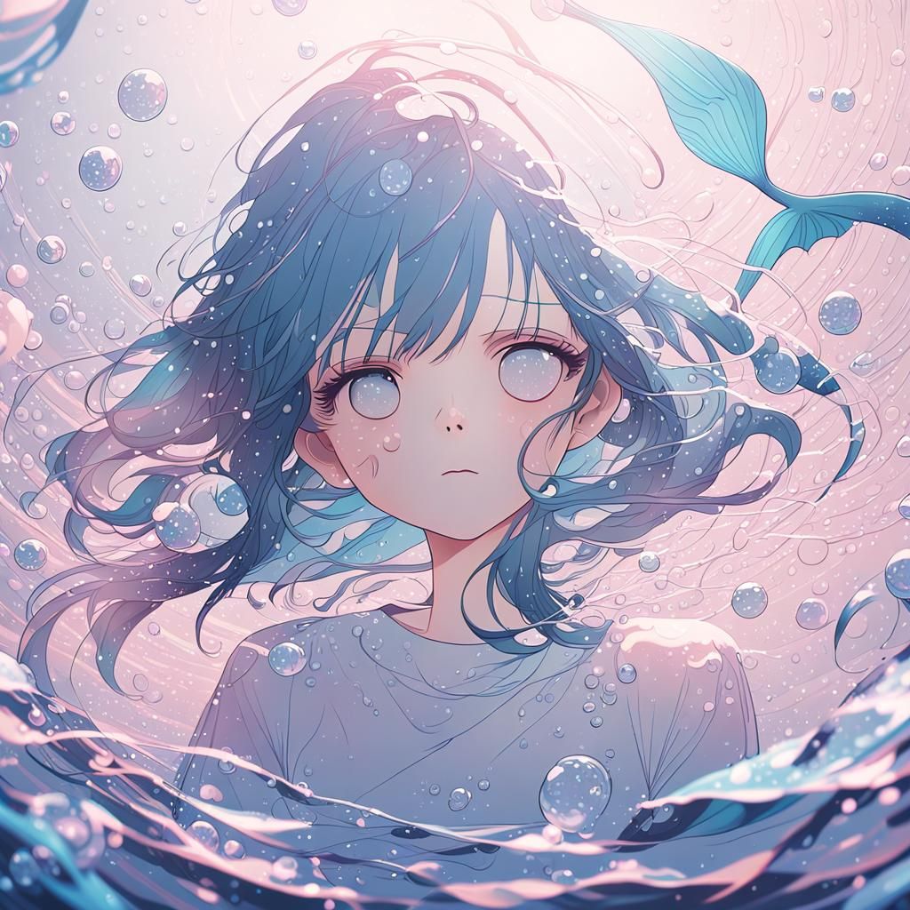 Anime Fish Girl Portrait in Pastel Colors