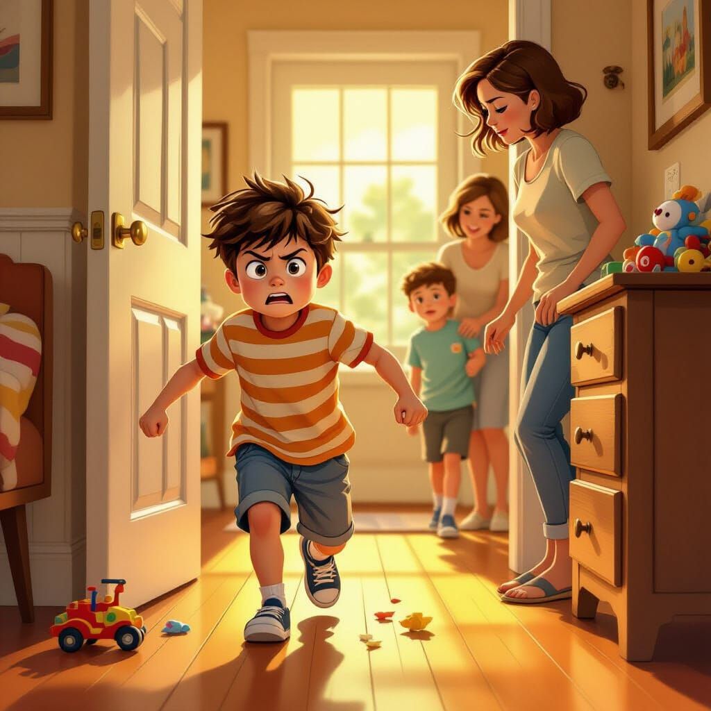 Frustrated Boy in Norman Rockwell Style