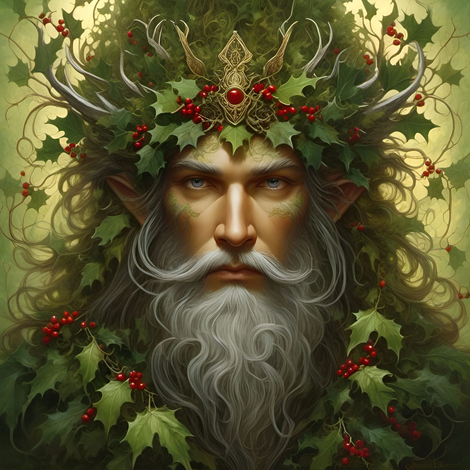 Celtic Forest Man Portrait in Elfpunk Style
