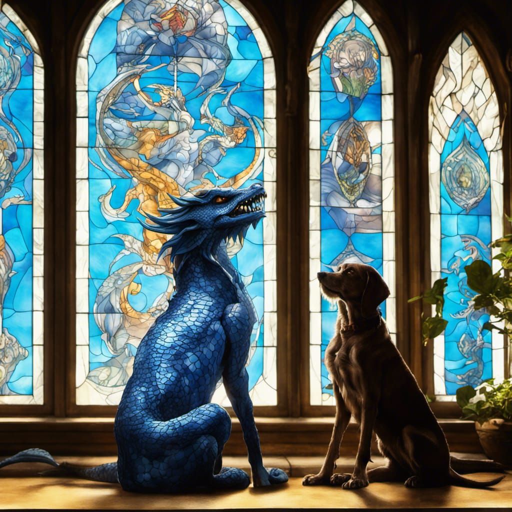 Stained Glass Dragon and Gaelic Man in 3D