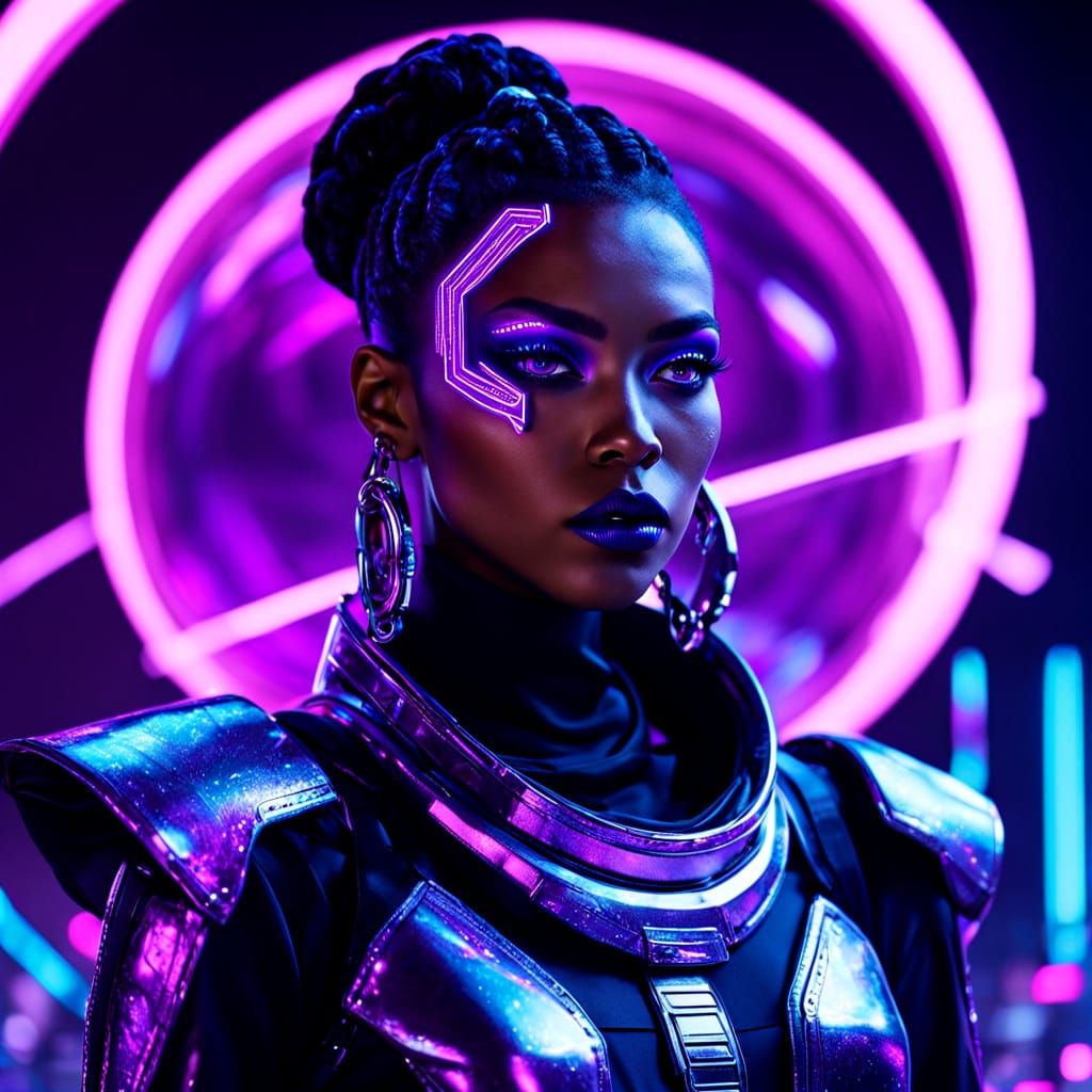 Confident Futuristic Icon in Neon Splendor