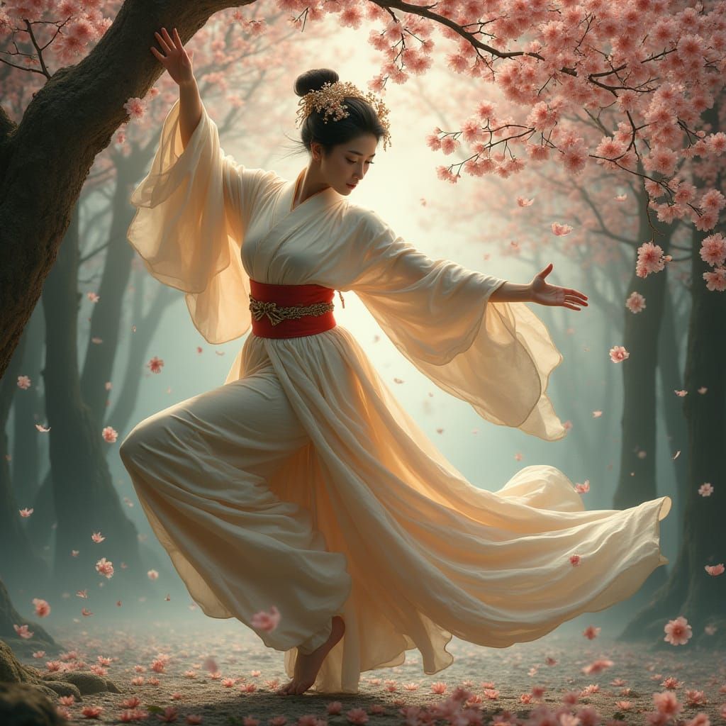 Ethereal Geisha Dance on Sports Poster, Dark Fantasy Realm