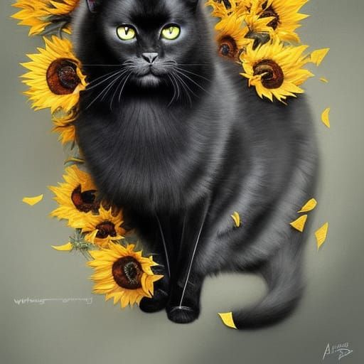 Sunflower Petal Cat Portrait in Digital Art Style