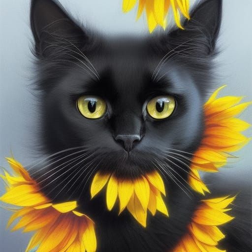 Sunflower Petal Cat Digital Art