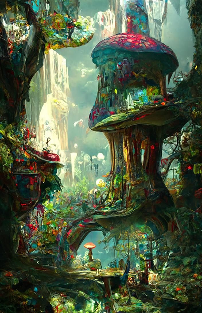 Wonderland Landscape in Kinetic Pointillism Style