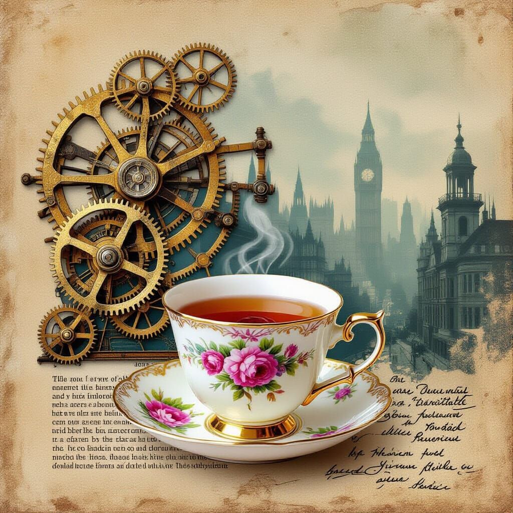Tea-Stained Mechanical Reverie Collage