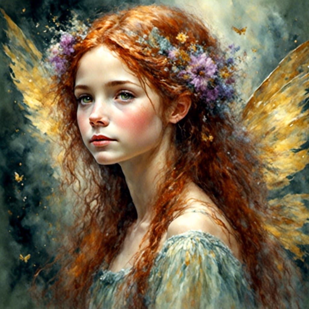 Auburn-Haired Fairy with Large Wings