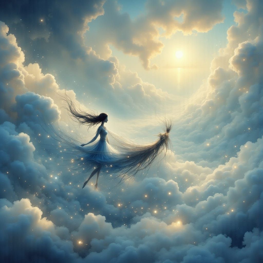 Ethereal Couple Sails Through Dreamlike Fantasy Landscape
