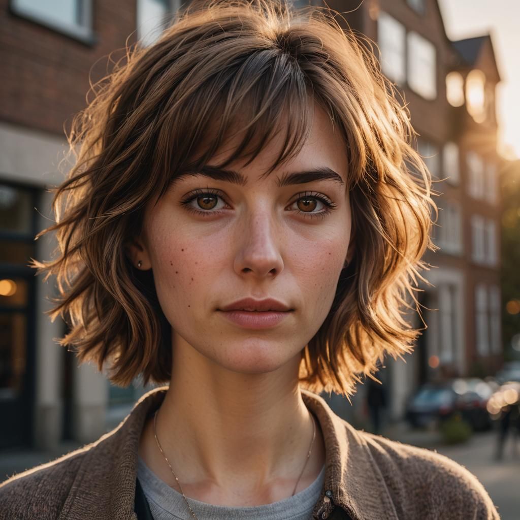 Hyperrealistic Portrait of a Young Woman in Golden Hour