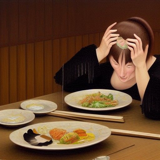 Sad Panda at Hibachi Dinner, Detailed Oil Painting