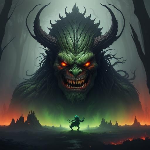 Raging Green Monster in Ancient Forest Concept Art