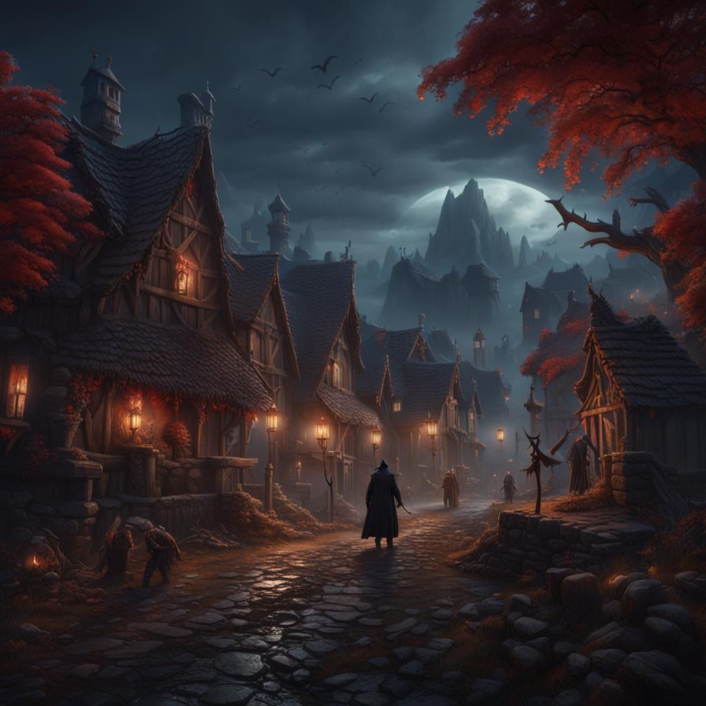 Vampire Hunting in Fantastical Village: Detailed Matte Paint...