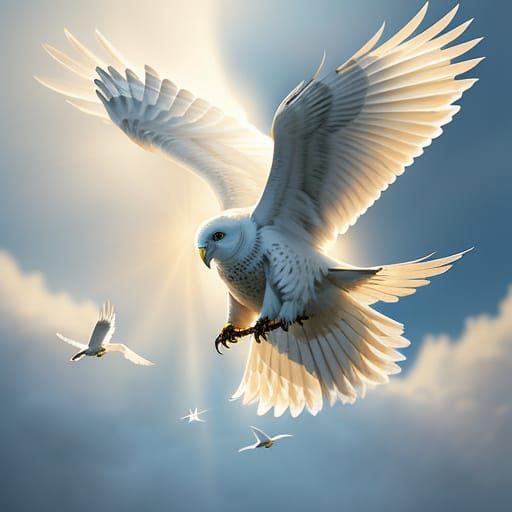 Majestic Snow Owl in Ethereal Cloudscape