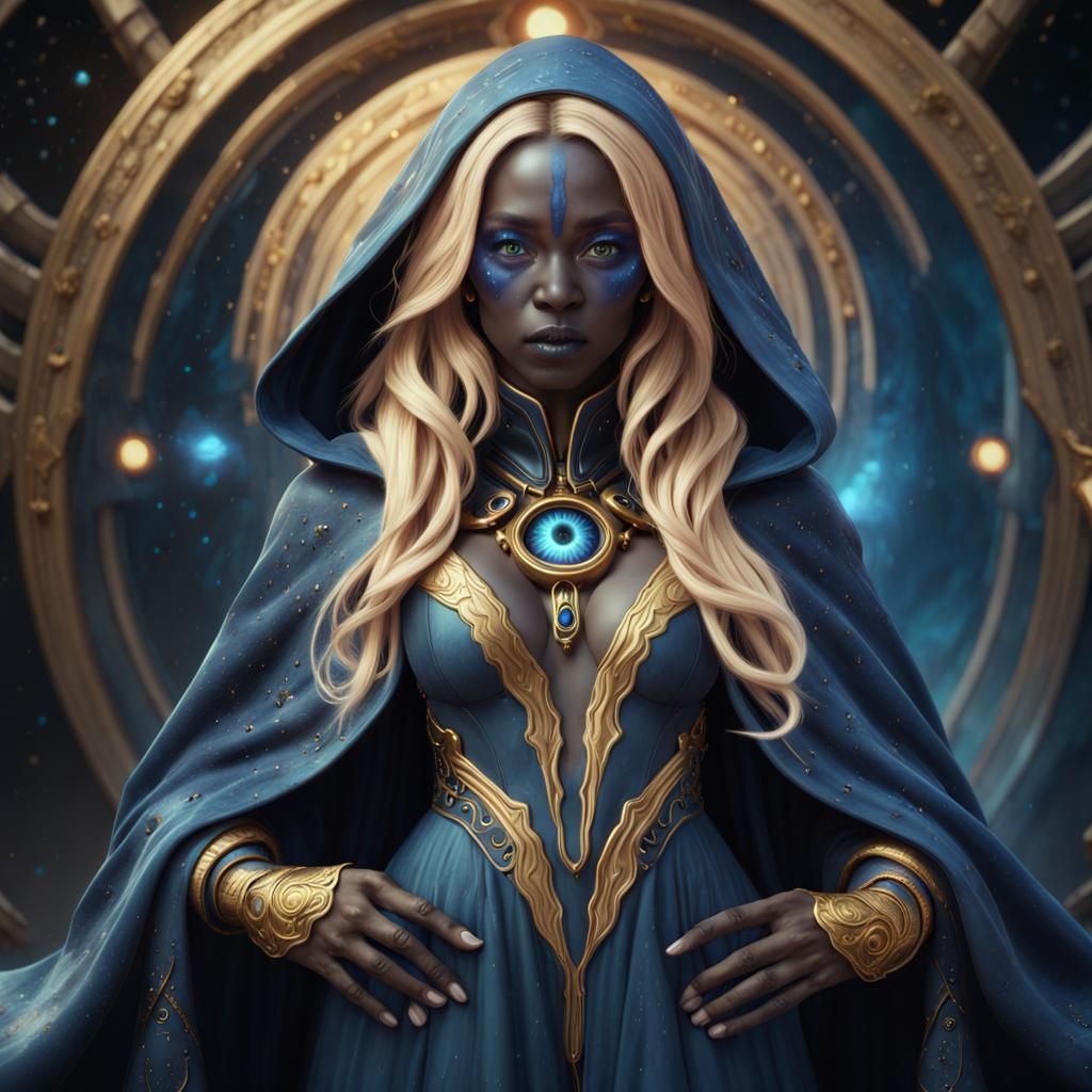 Dark Blue Woman with Three Eyes, Fantasy Art