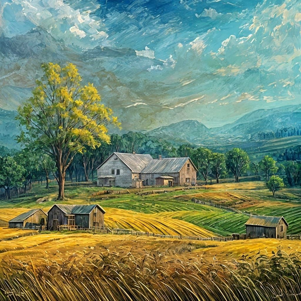 Golden Wheat Fields as Oil Painting
