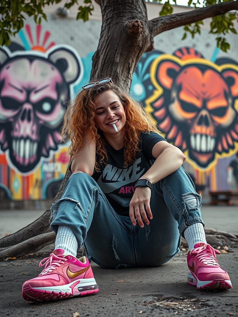 Cyberpunk Goldilocks in Urban Skatepark